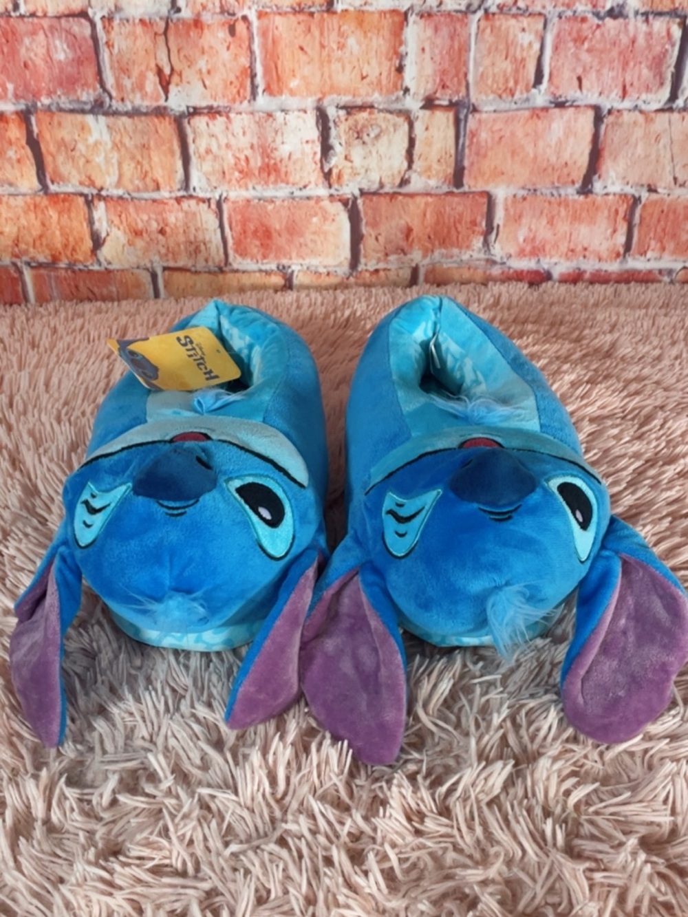 Disney Blue Stitch Plush Slippers with Purple Ears